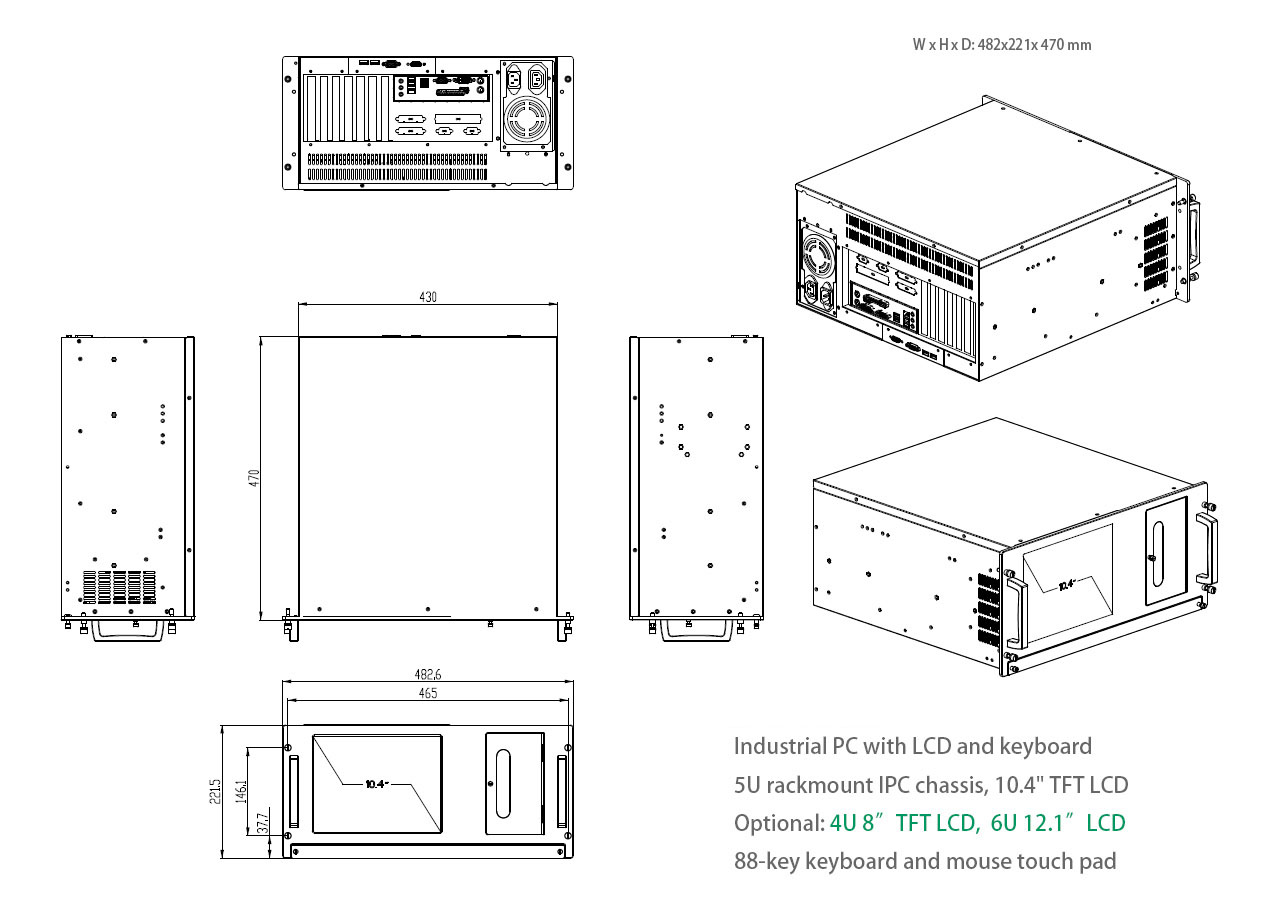Industrial computer with LCD and keyboard